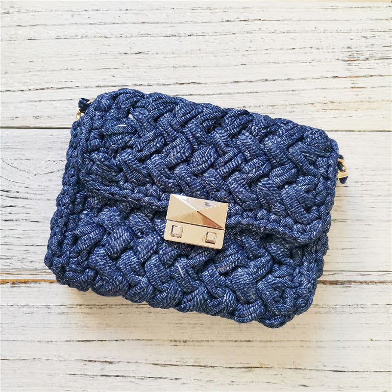 Handmade Crossbody Crochet Cloth Line Small Fragrance Knitting Bag