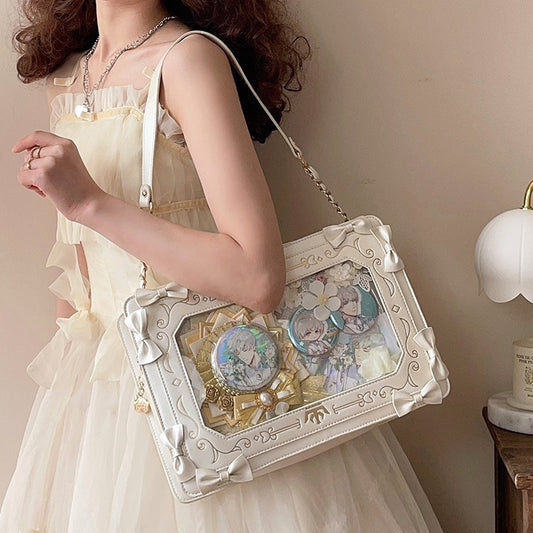 Girls' Retro Square Transparent Commuting Bag