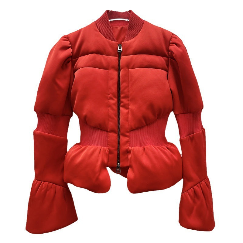 Fried Street Special-interest Design Bell Sleeve Puffy Coat Winter New Waist Slimming Versatile Casual Cotton-padded Jacket