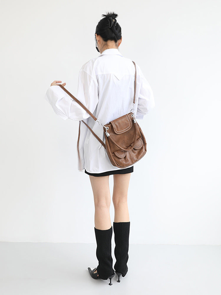 Saddle Backpack Vintage Brown Pocket Crossbody