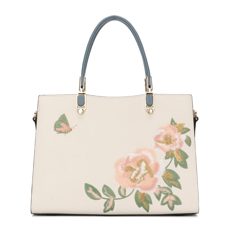 Chinese Peony Butterfly Leather Graceful And Fashionable Large Capacity Embroidery Texture Diana Bag