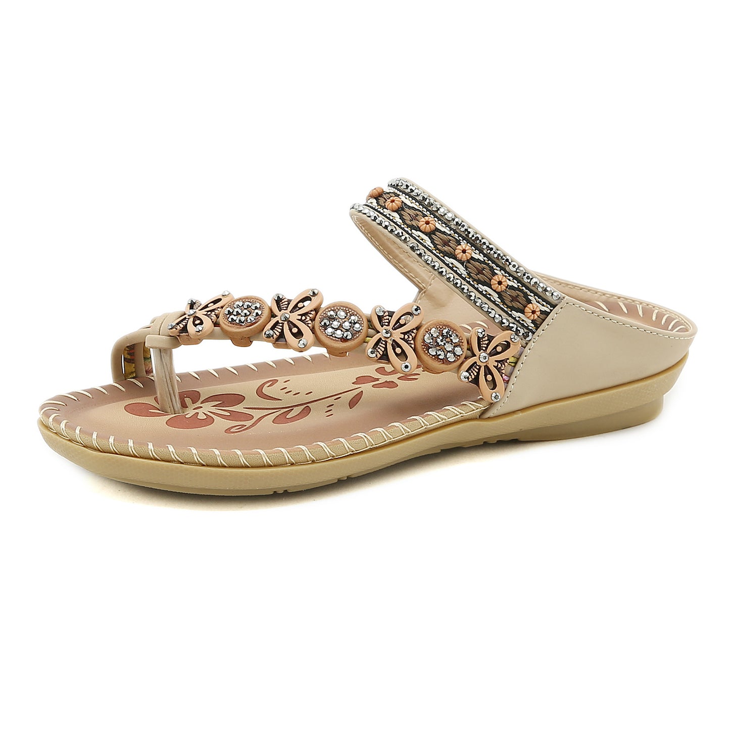 Bohemian Folk Style Rhinestones With Clip Toe Slippers