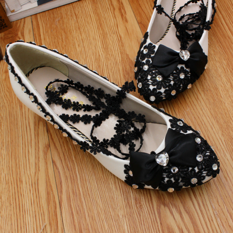 Women's Fashion Black Bow Women's Wedding Shoes