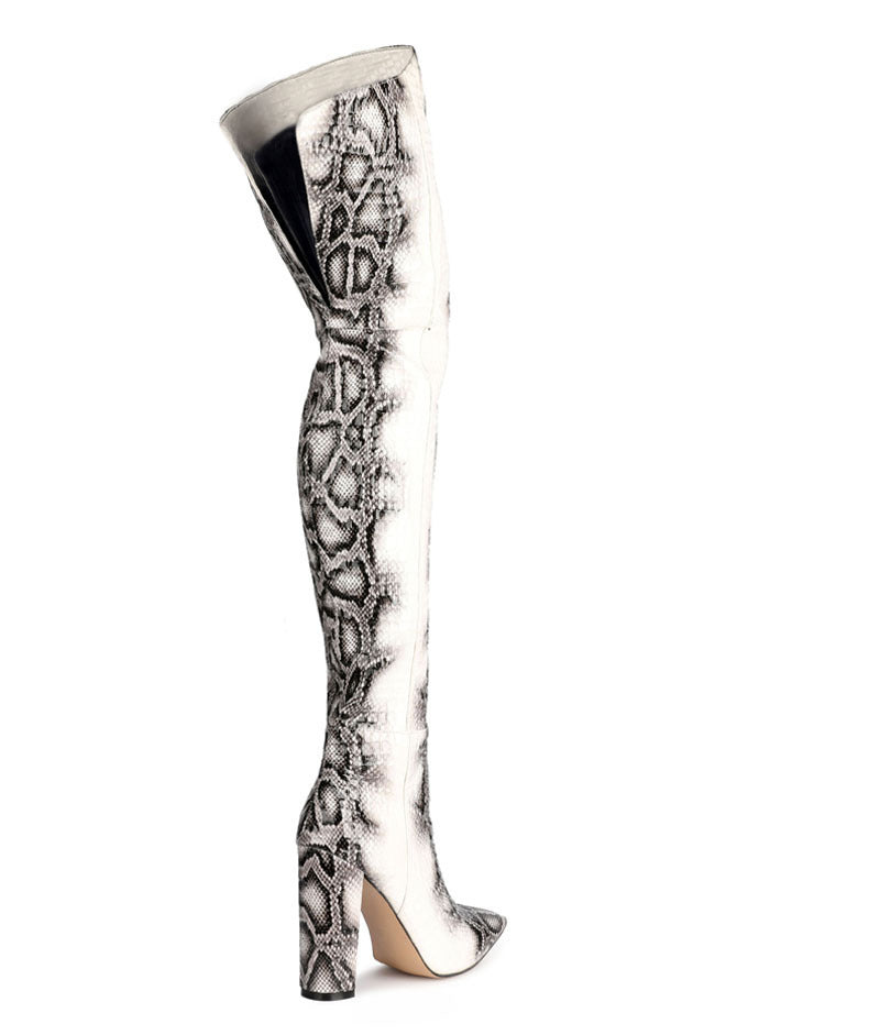 Pointed Snakeskin High Over The Knee Boots Plus Size