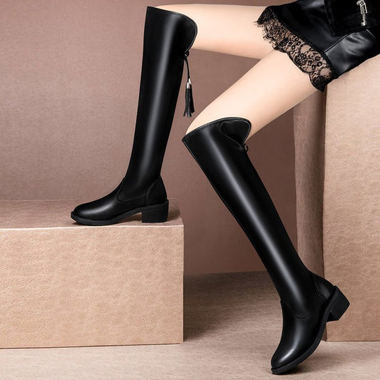 Women's Fashionable And Versatile Thick Heeled Thigh-high Boots