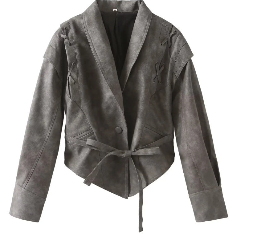 Women's Retro Imitation Leather Jacket Coat