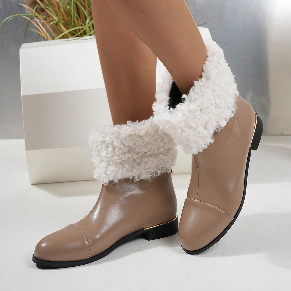 Botas cortas de estilo británico con felpa corta para otoño e invierno, zapatos de mujer de moda que combinan con todo