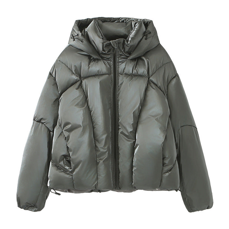 European And American Hooded Loose Metal Technology Down Coat