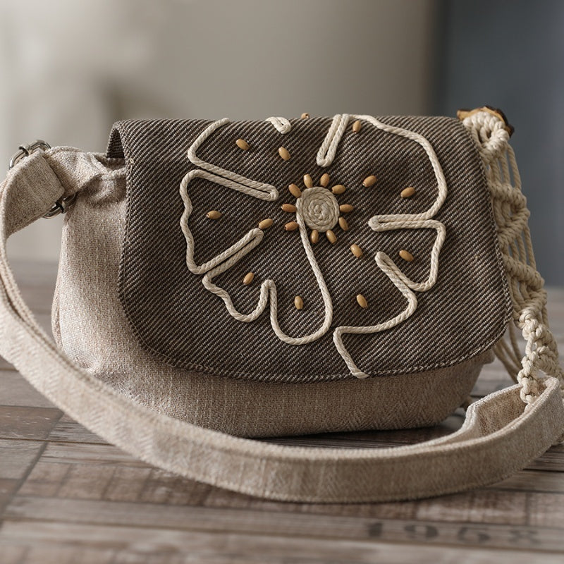 Ethnic Style Lightweight Crossbody Woven Canvas Women's Bag