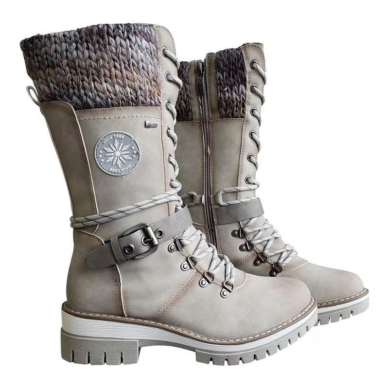 Botas Martin de invierno de tacón alto cuadrado con punta redonda y costura en talla grande