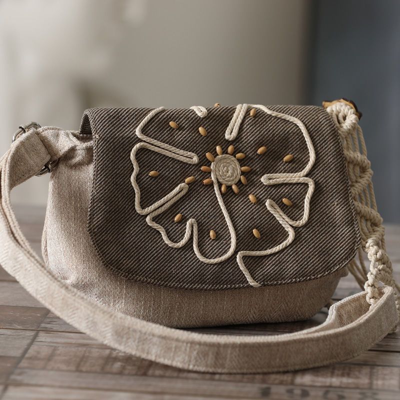 Ethnic Style Lightweight Crossbody Woven Canvas Women's Bag