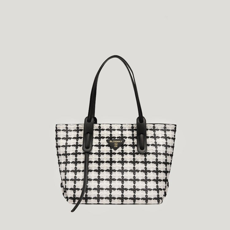 New Women's Woolen Zipper Shoulder Bag Plaid