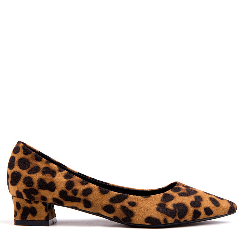 Tacones altos puntiagudos de leopardo de gamuza estilo coreano para mujer, primavera y verano