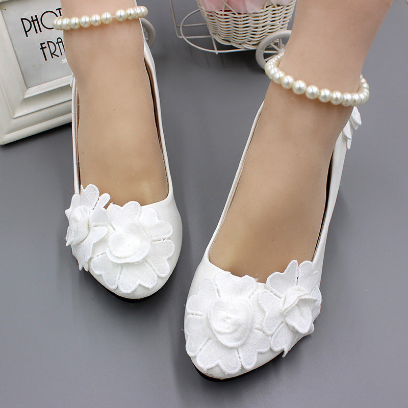 White Anklet Large Size Women's Wedding Shoes