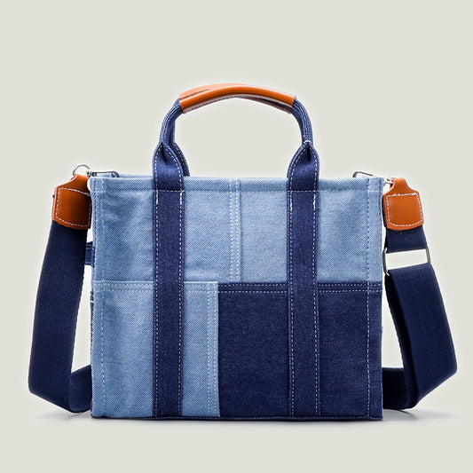 Denim Canvas Stitching One Shoulder Diagonal Bag Large Capacity