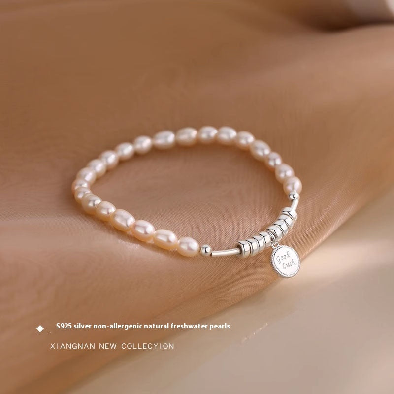 S925 Silver Freshwater Pearl Bracelet Letters