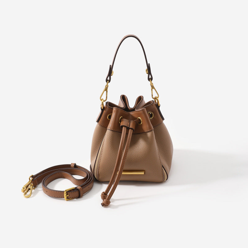 Drawstring Bucket Bag Women's Leather All-match Shoulder Handbag