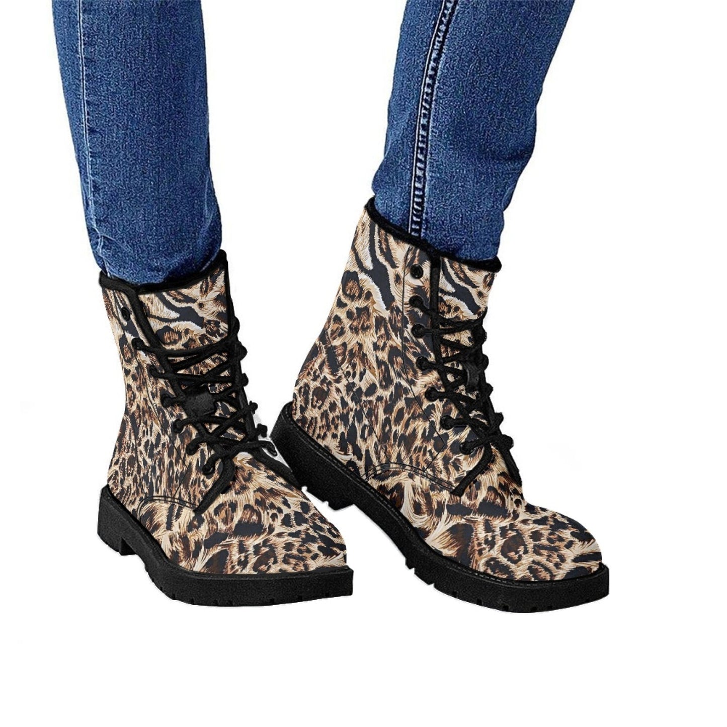 Printed Women's Leather Flat Bottom Low Heel British Martin Boots