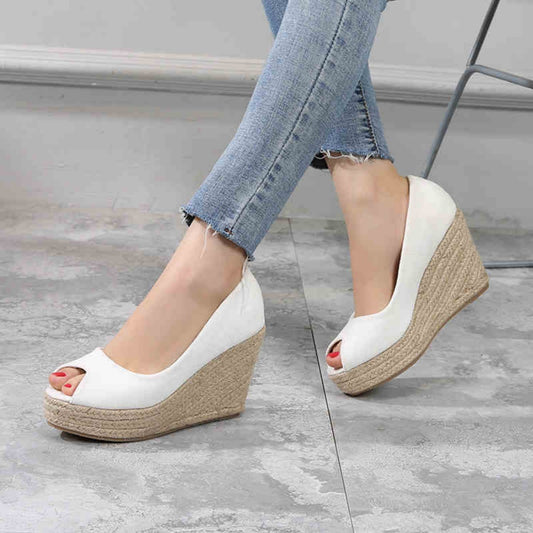 Korean Spring And Autumn Slope Heel Fish Mouth Shoes