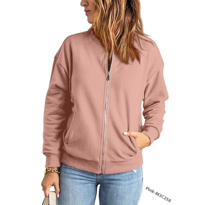 Chaqueta con cremallera de color liso para mujer, abrigo informal de moda, cárdigan de manga larga, jersey de estadio