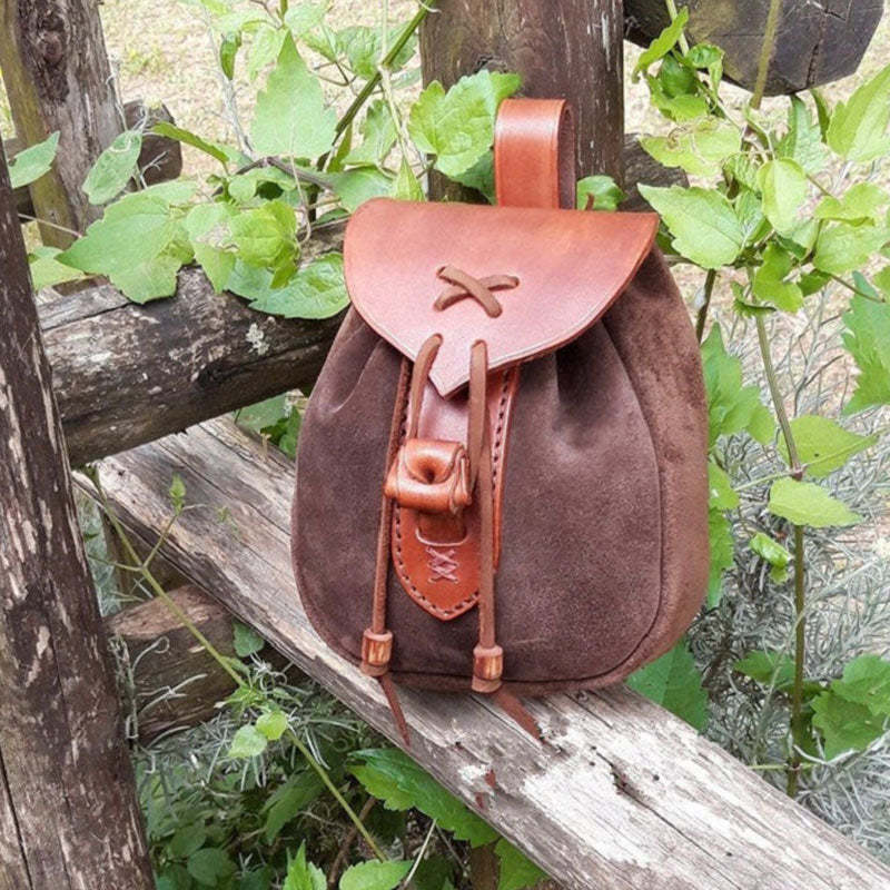 European And American New Retro Medieval Leather Outdoor Pocket Drawstring