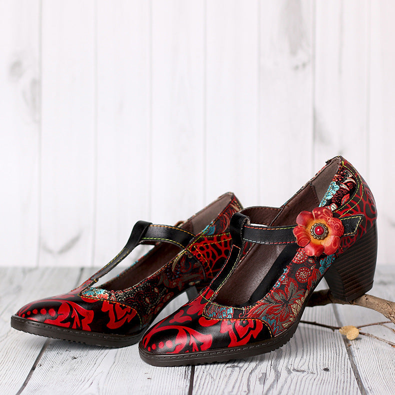 High Heels Female Retro Women's Fashion Flowers Handmade Ethnic Style