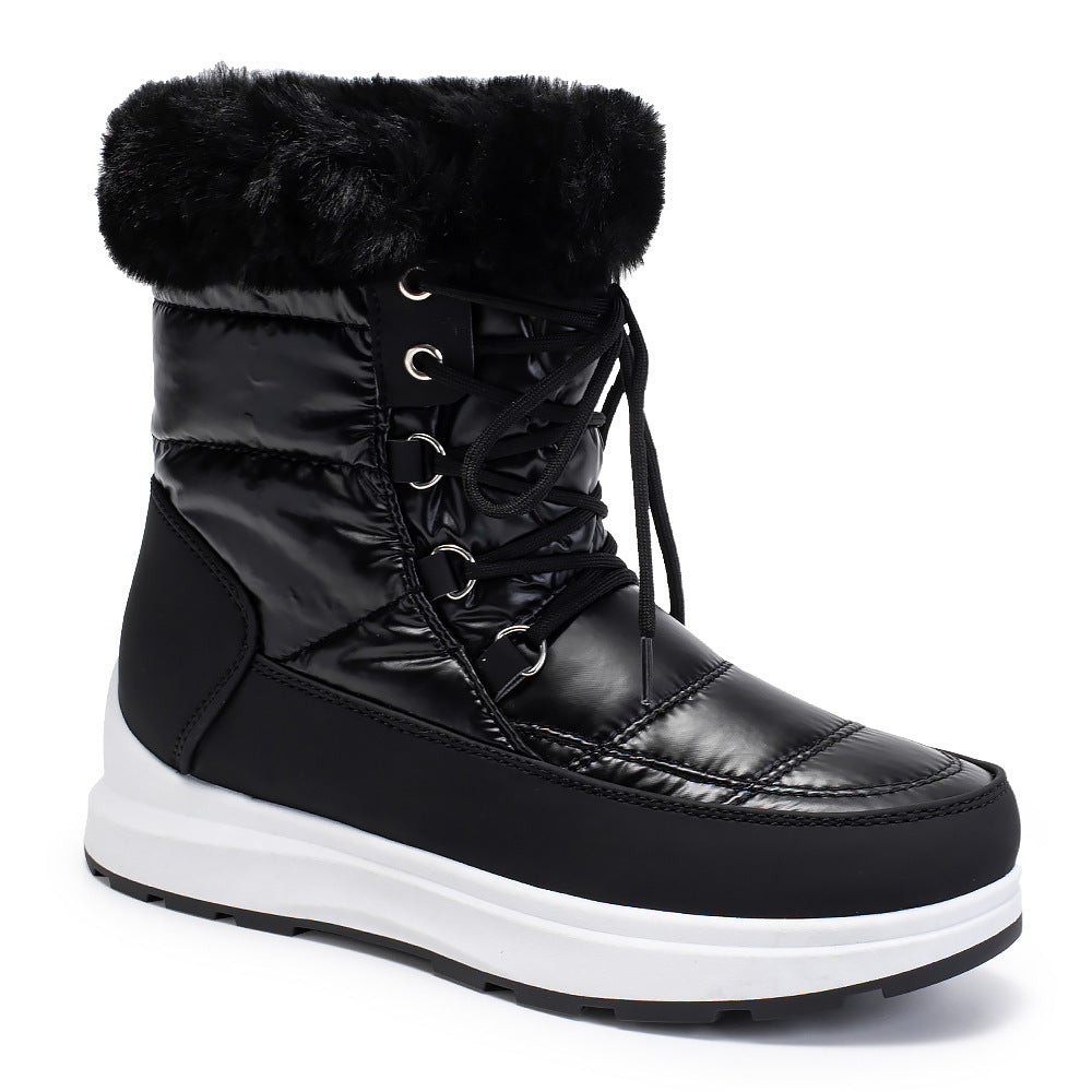 Fur Collar High Tube Warm Women's Snow Boots Lace-up Waterproof Shoes