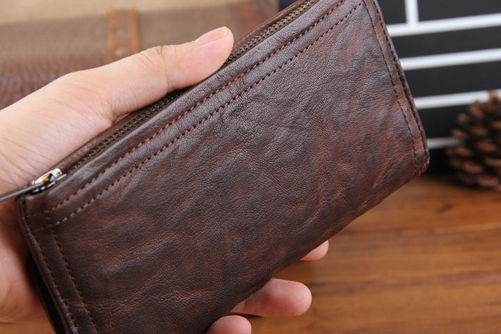 Men's Fashion Goat Leather Pleated Wallet