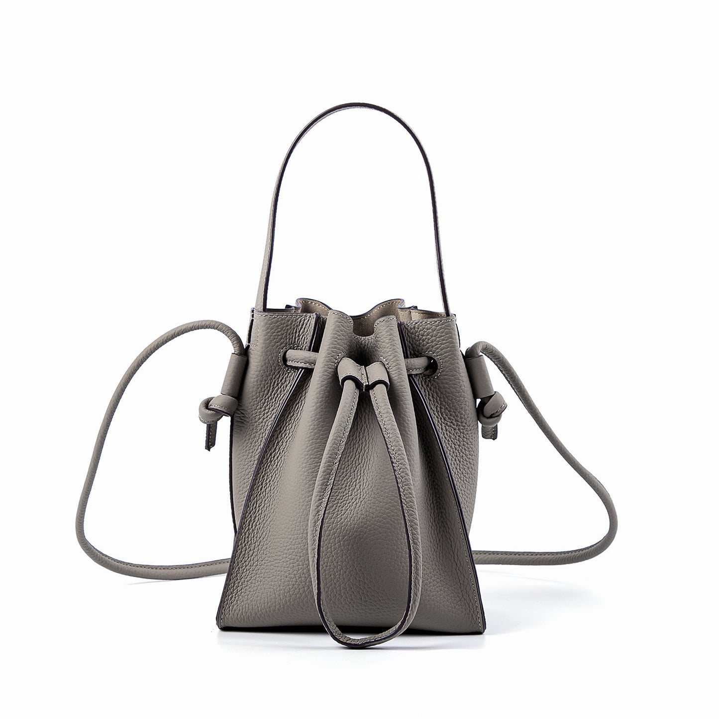 New Half-handmade Bucket Bag First Layer Soft Cowhide Drawstring Shoulder Bag For Women