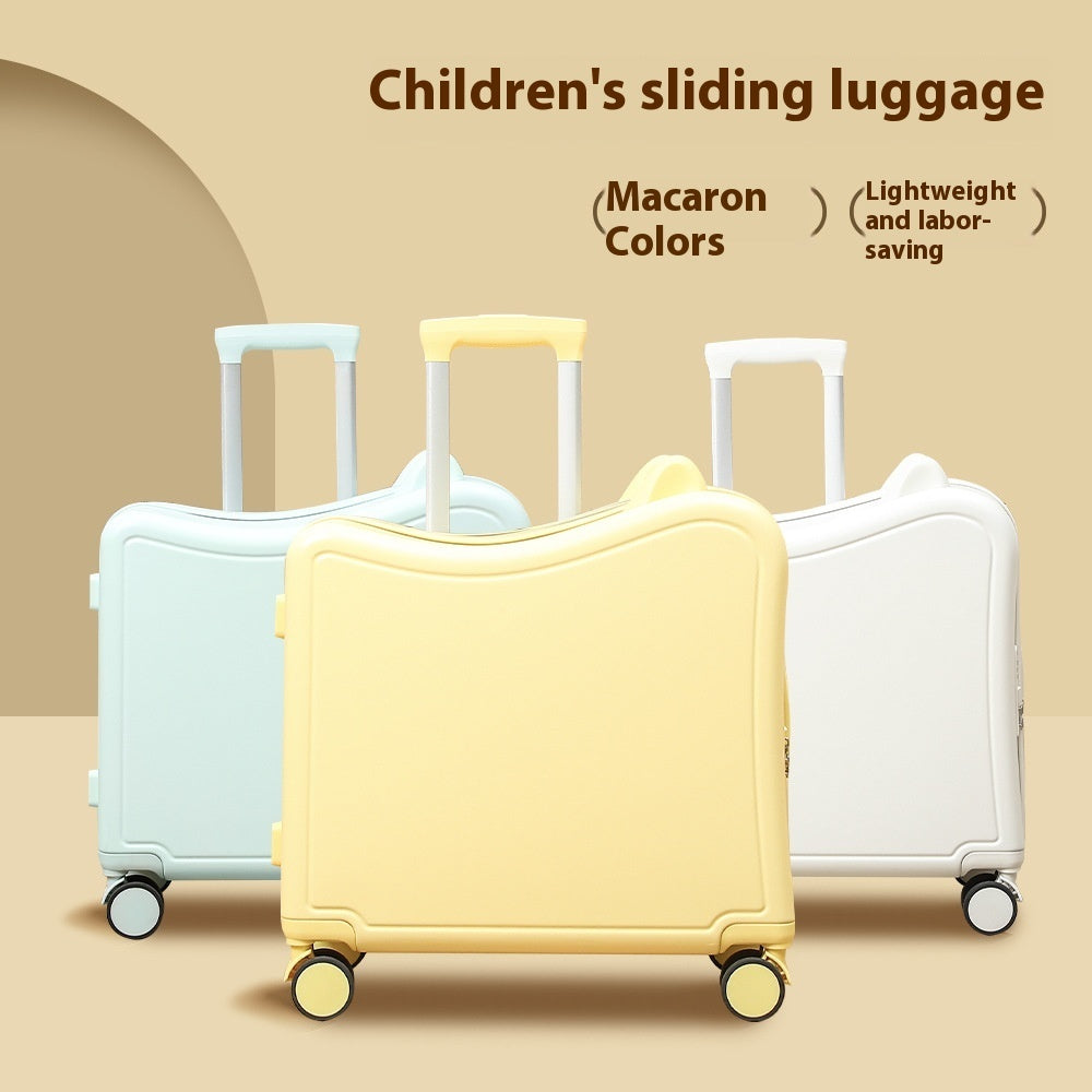 Children's Luggage Riding Trolley Case Mute Universal Wheel Boarding Bag