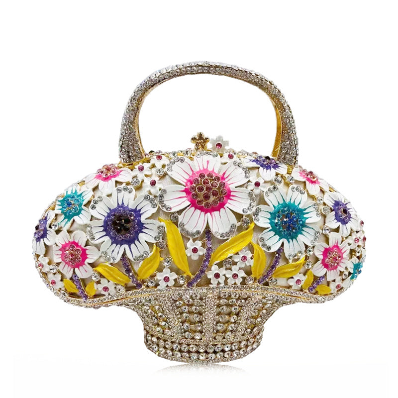 Nuevo bolso de mujer en forma de mini cesta de flores con forma de diamante para banquetes