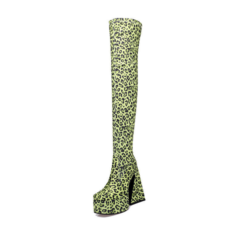 Square Head Thick Heel Knee High Boots