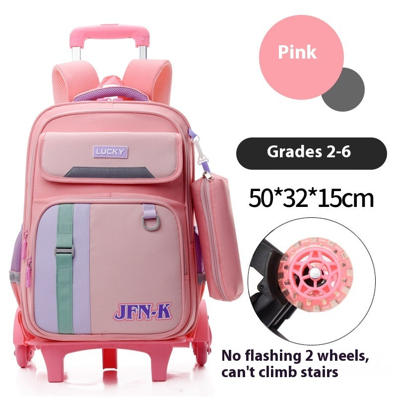 Elementary School Student Trolley Schoolbag Grade 1-6 Trendy Simple Wear-resistant Waterproof Spine-protective