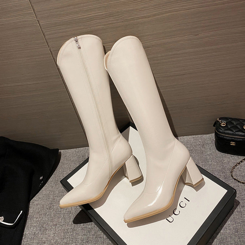 Autumn And Winter Large Tube Girth Knight Boots Female Thick Heel