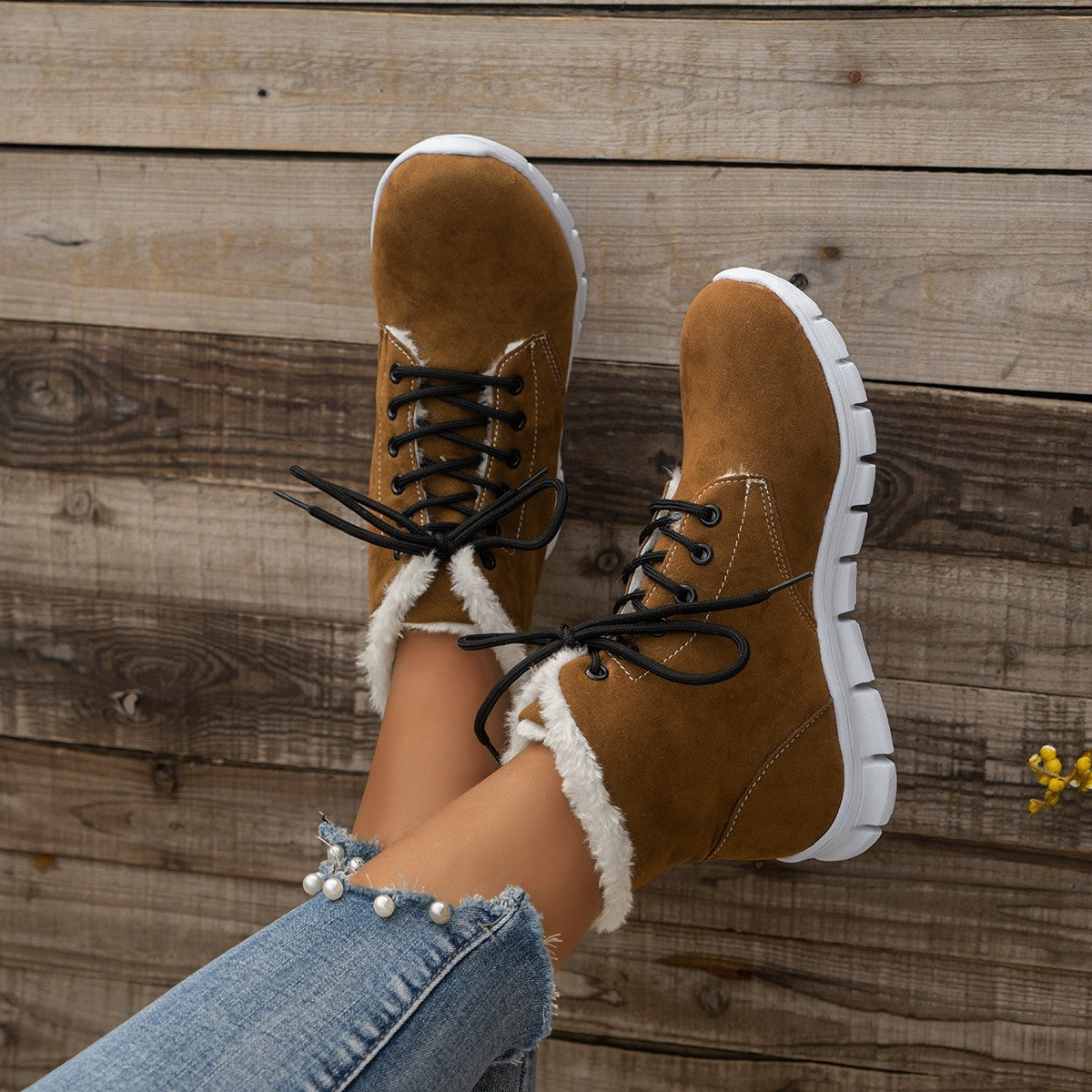 Lace-up Flats Plush Shoes Fashion Women's Boots