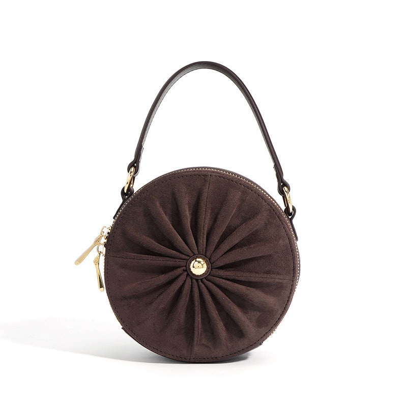 Advanced Sense Classic Style Round Pie Bag Genuine Leather Bag Metal Chain