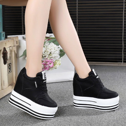 Inner Height Increase 12cm Shoes Women's Thick Sole Lace Up