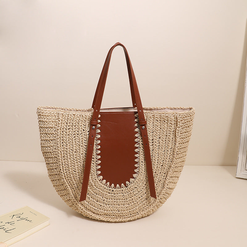 Semicircle Large Capacity French Shoulder Straw Bag