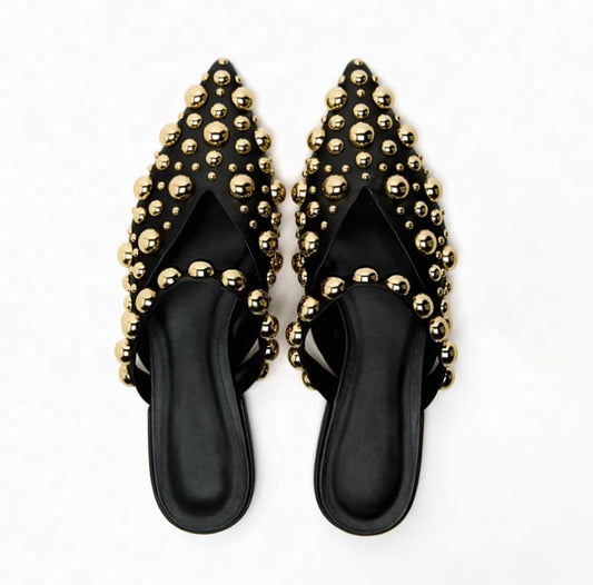 Versatile Rivet Pointed Toe Sandals Flat Toe