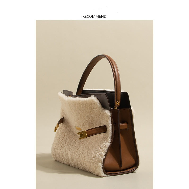 Lamb Wool Bag Autumn And Winter Fashion All-matching Women's Leather Plush Bag