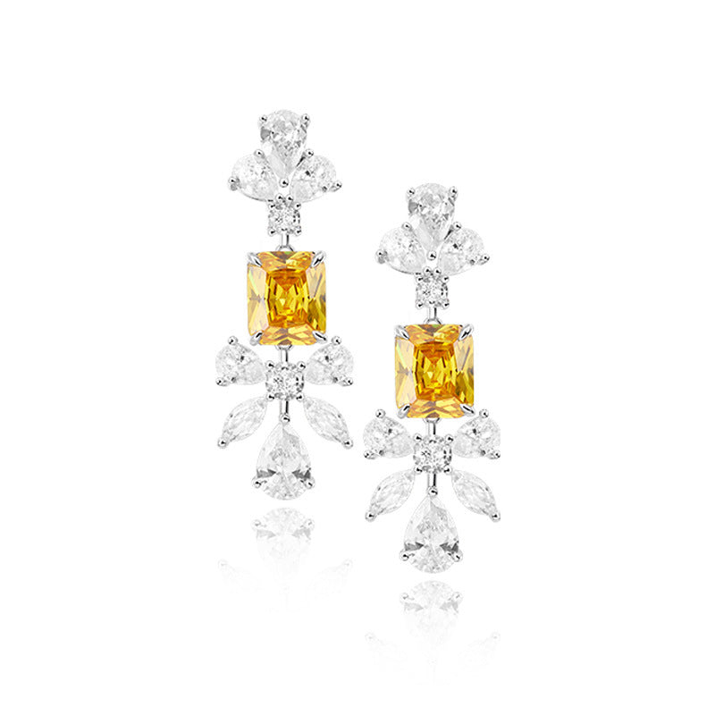 Fashion European And American Style Yellow Diamond Earrings Female Creative Personality Inlaid Imported Zircon