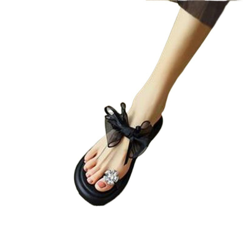 Muffin Platform Rhinestone Toe Covering Fashion Outdoor Slippers