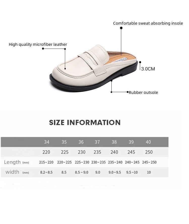 Spring And Autumn Single-layer Shoes Slip-on Toe Semi Slipper Women's Outdoor Vintage Soft Bottom Slippers Women