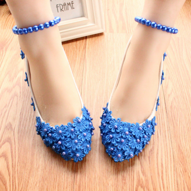 Tacones altos con perlas azules para mujer