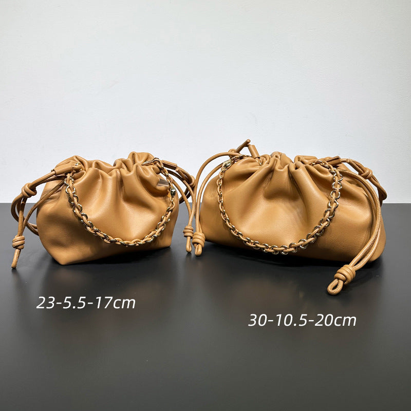 Bolso bandolera estilo chino para mujer, de piel de vaca, con cordón y diseño de nubes