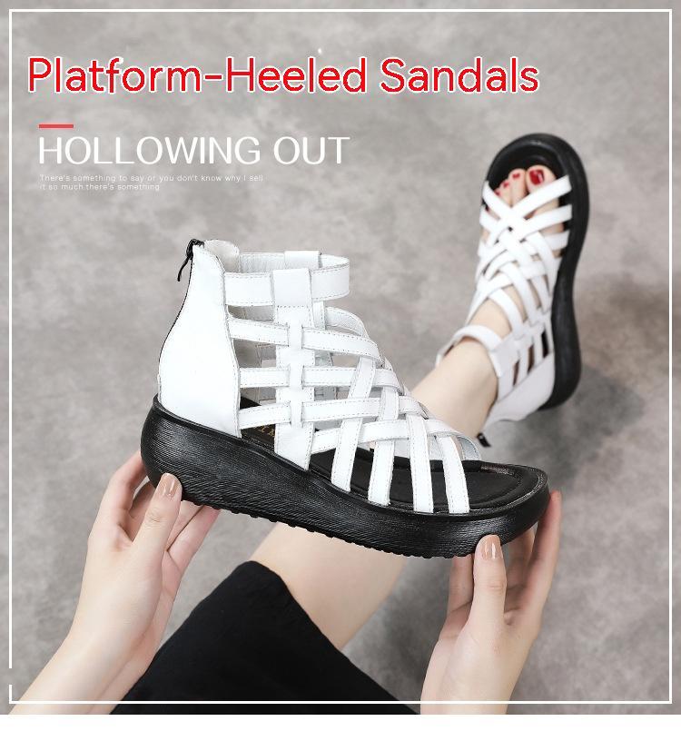 New Ethnic Style Retro Wedge Sandals Women's Casual Bag Heel Sandal Boots Cowhide Fish Mouth Sandals