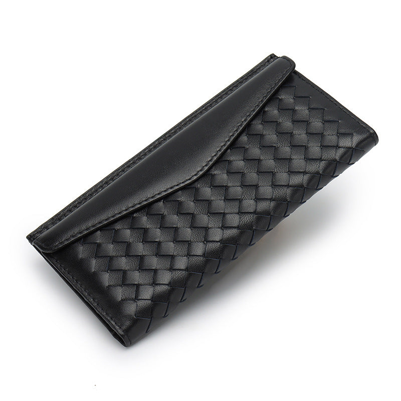 Sheepskin Woven 3 Fold Leather Wallet Korean