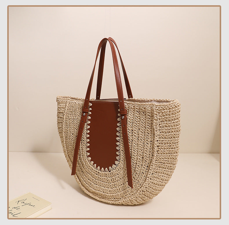 Semicircle Large Capacity French Shoulder Straw Bag