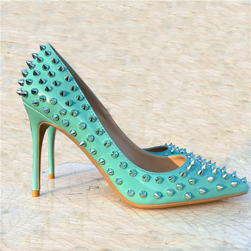 Early Spring Rivet High Heels Women's Stiletto Heel 10CM Pumps Tangerine Shoes