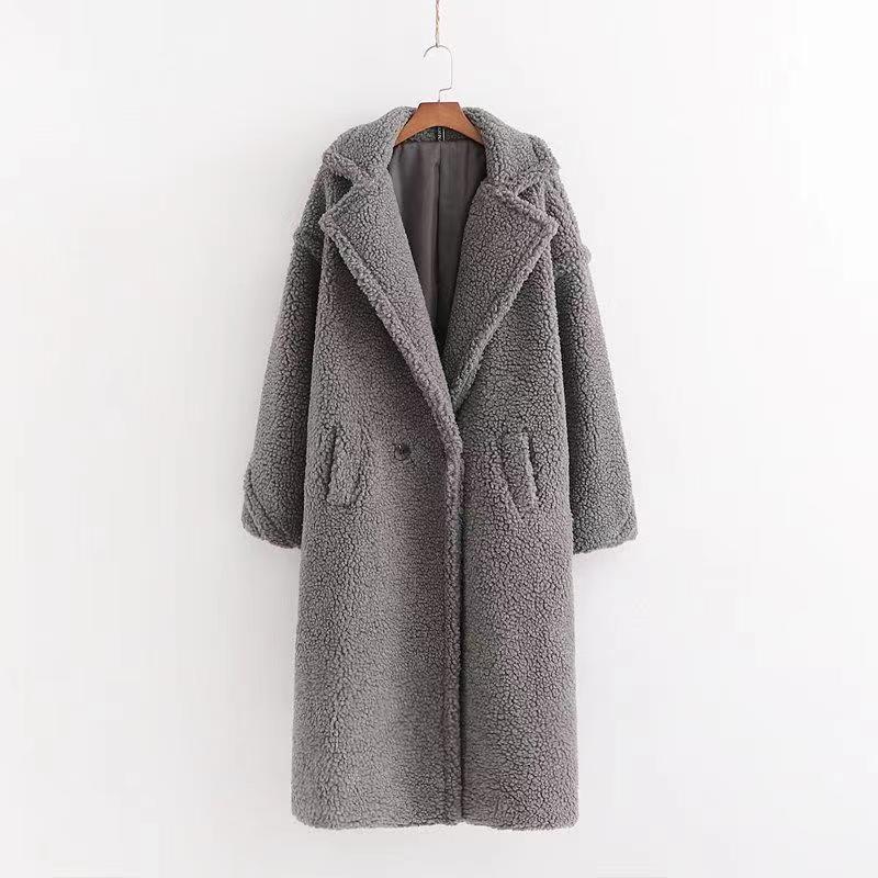 Manteau long thermique épais à manches longues en peluche artificielle pour femme